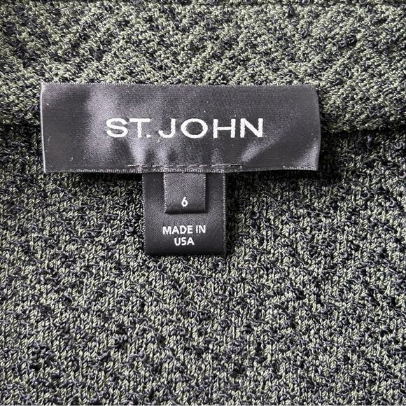 St John Blazer Green Black Jacket Textured Double Breasted Wool Blend Size 6 - Picture 5 of 12